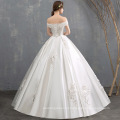 HQ190 Off Shoulder Designs Frocks for Bride Use Custom Make Pearls Floor Length Ball Gown Dress Puffy Satin Wedding Dress